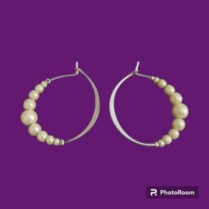VTG Estate Pearl Beaded Huggie Hoop Earrings